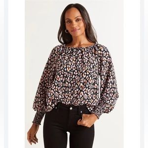 Sanctuary multicolored leopard print convertible/off shoulder blouse Size L